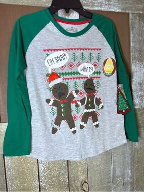 NWT Light Up Kids Holiday Gingerbread Raglan Tee - Green & Gray
